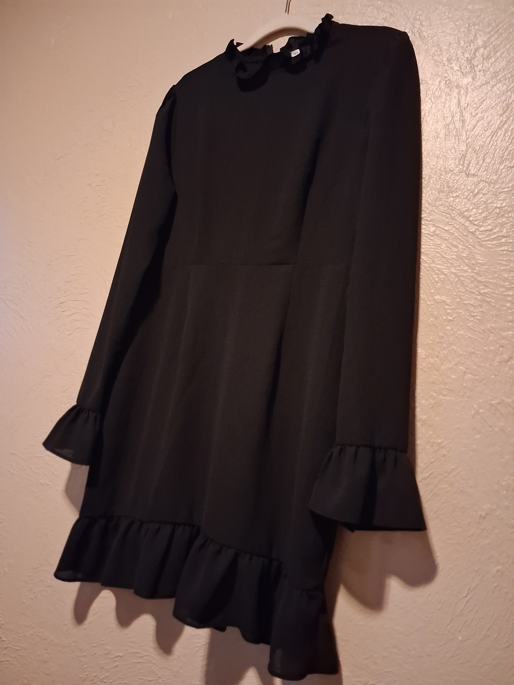 ASOS Black Long Sleeve Ruffle-Hem Dress